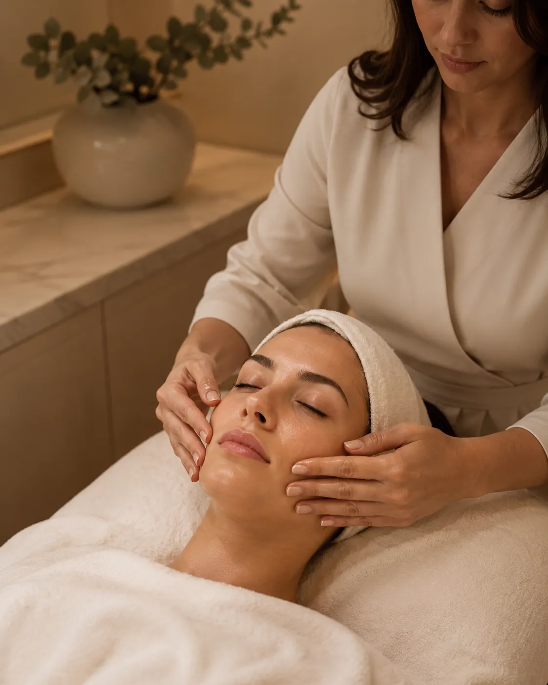 A client receiving a calm professional facial treatment